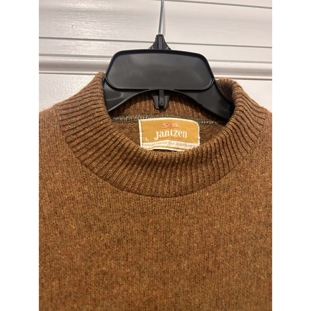 Vintage 80’s Jantzen Sweater Mens Large Tan Brown Wool Knit Crew Neck USA Made - Picture 3 of 4